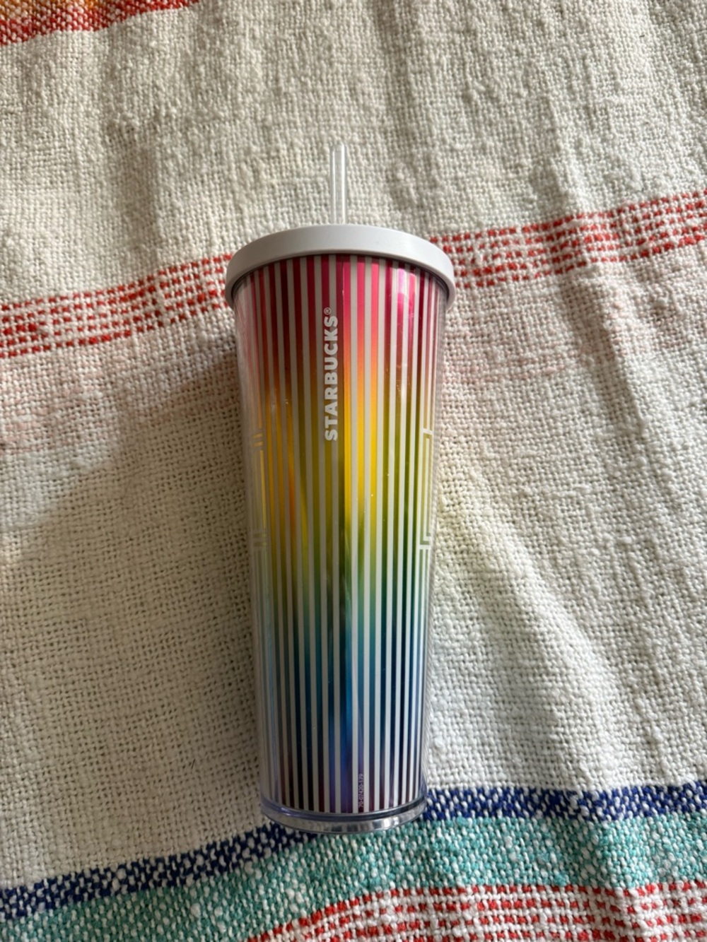 Starbucks “Pride” Multicolor Vertical Stripe Cold Cup with White Lid